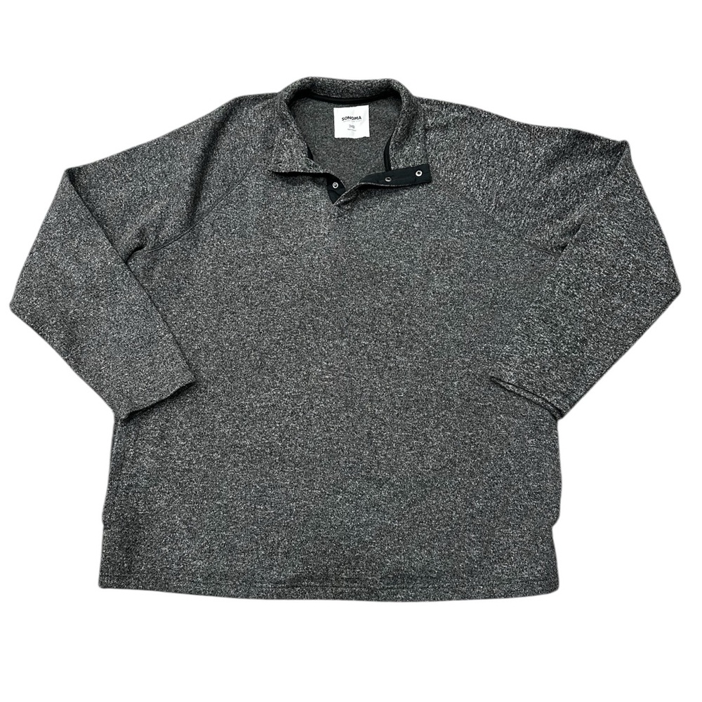 Sonoma 3X Quarter 1/4 Snap Mockneck Sweatshirt Gray Long Sleeve Fleece Pockets - Picture 4 of 9